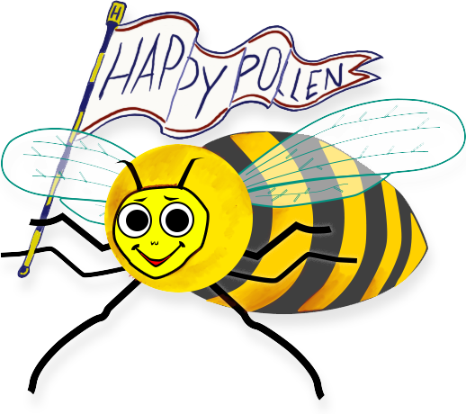 Happy Pollen Logo - Bee holding a flag